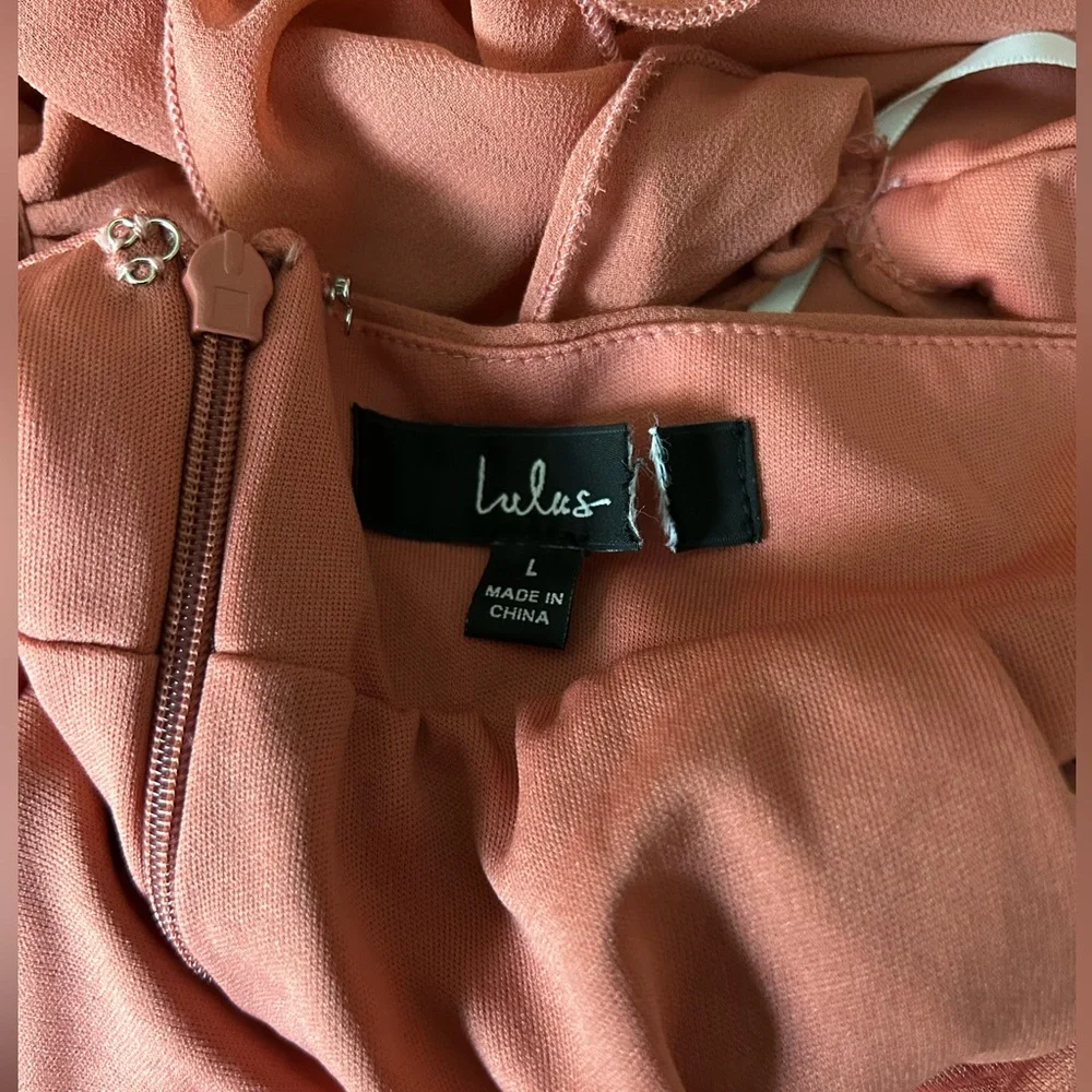 Lulu’s Large Soiree Celebration Rusty Rose Ruffled Lace-Up Maxi Dress - Picture 6 of 11